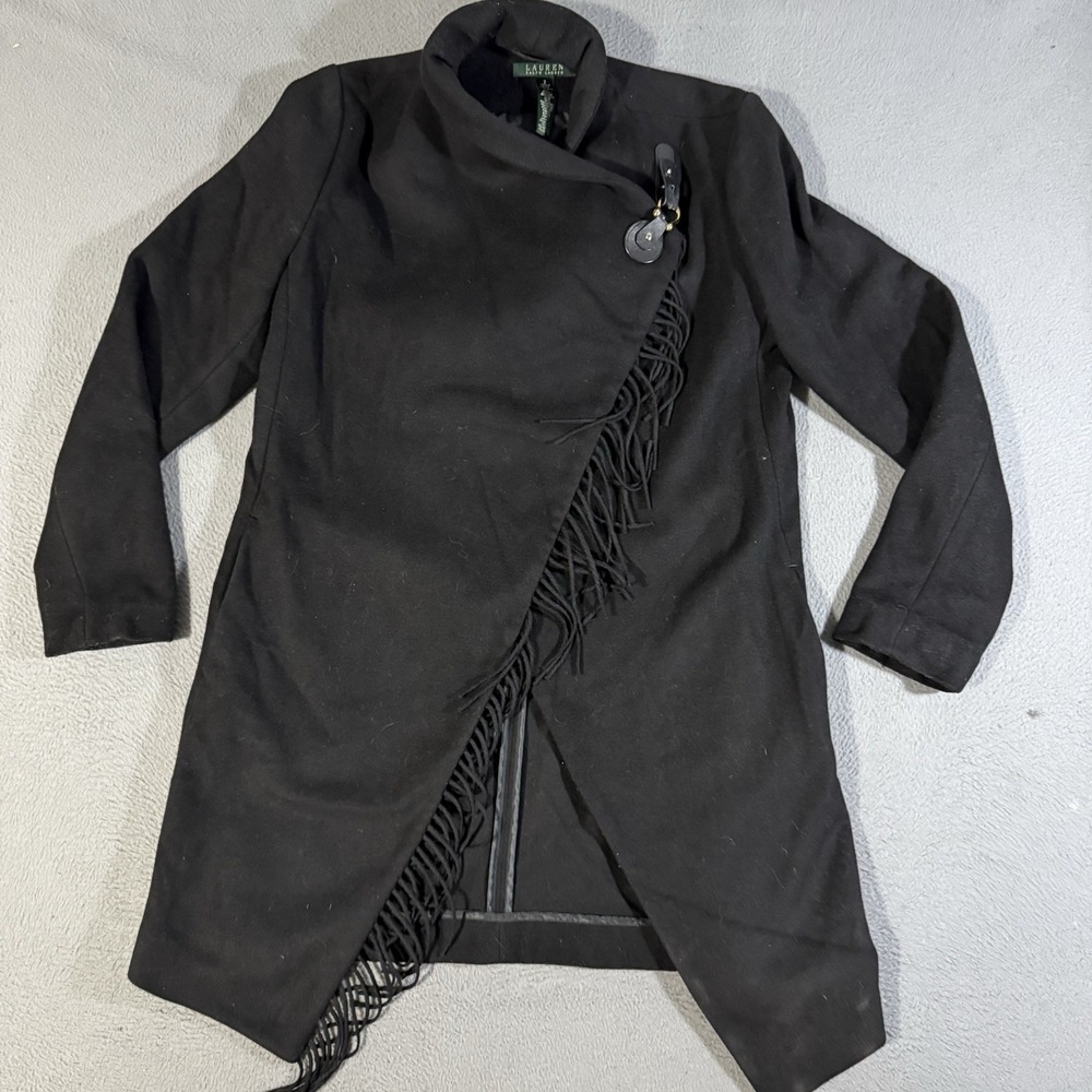 Vintage Lauren Ralph Lauren Women's Cape Dress Coat Black Wool Blend Size 2